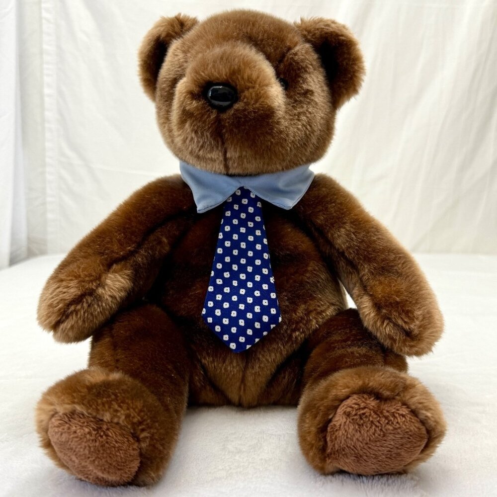 Ty Hero Dad Brown Bear 2001 12" Plush Toy Collar Tie Brown Bean Bag Bottom